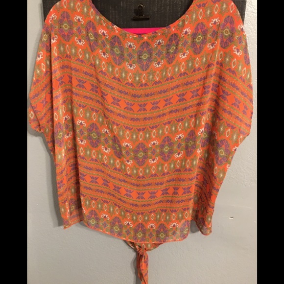 Beautiful Orange Tie Front Blouse - Picture 4 of 4